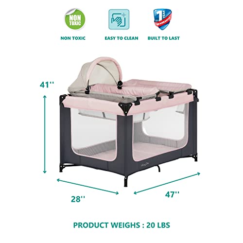 Dream On Me Emily Rose Deluxe Playard In Pink With Infant Bassinet And Changing Tray, Lightweight Portable And Convertible Playard For Baby, Breathable Mesh Sides And Soft Fabric #TOP2