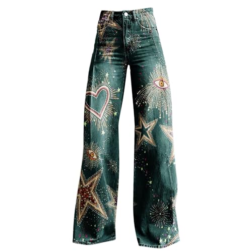 Womens Cute Jeans Wide Leg Colorful Pants for Women Sweatpants That Look Like Jeans Cow Print Flower Jean for Women2