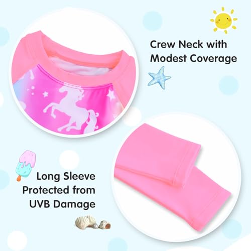 Image of Girls Rash Guard Swimsuit Long Sleeve Tankini Sets Two Pieces Bathing Suit Swimwear UPF 50+ Sun Protection