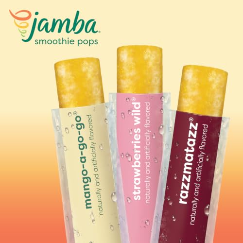 Image of Jamba Smoothie Pops Variety Pack, 16 Count - 100% Fruit Juice Freezer Pops, No Added Sugar, or Colors, 4g Fiber per Serving - Mango-a-go-go, Razzmatazz & Strawberries Wild