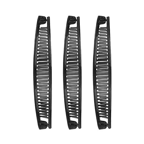 1st Choice 3-Piece Clincher Combs - Banana Combs, Clip Grip Comb, Fishtail Fish Shape Ponytail Comb - Black