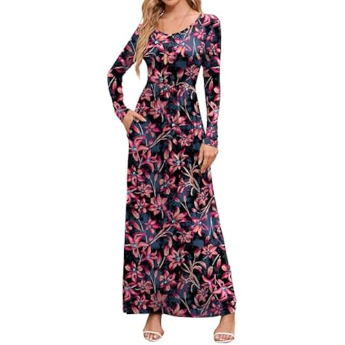 DEARCASE Women's Maxi Dress Long Sleeve Crewneck Empire Waist Long Dresses