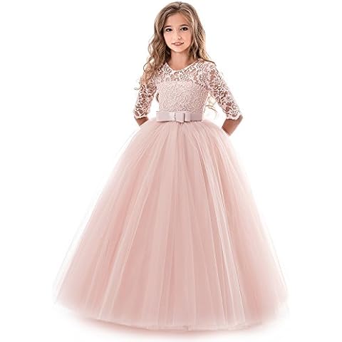 NNJXD Girls Pageant Embroidery Ball Gown Princess Wedding Dress Size (150) 9-10 Years 378 Pink Cover