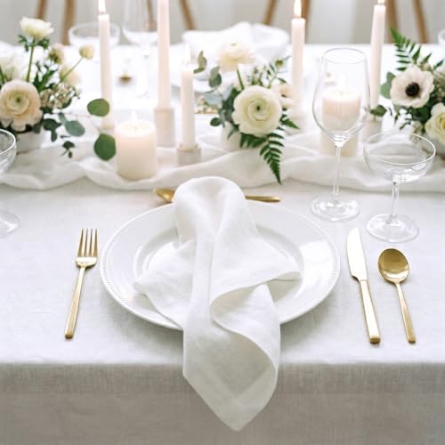 Solino Home White Linen Napkins Set of 4-100% Pure Linen Cloth Washable Dinner Napkins 20 x 20 Inch for Summer, 4th of July - Diana Medium Weight by Solino Home - Image 2