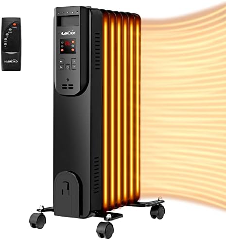 1500W Oil-Filled Radiator Heater with Temperature Contral, Oil Heater with 3 Heat Settings, Adjustable Thermostat, Overheat & Tip-Over Protection, Oil Heaters for indoor use By HANLIKO
