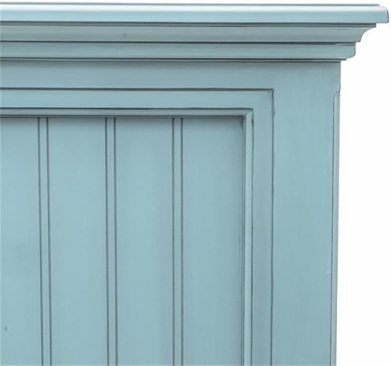 Pemberly Row Modern Coastal Solid Wood Queen Headboard, Blue Finish, 57" H x 69" W x 4" D, Kiln-Dried Mindi Cedar Wood, Vintage Distressed Style Bedroom Headboard with Pre-Drilled Holes