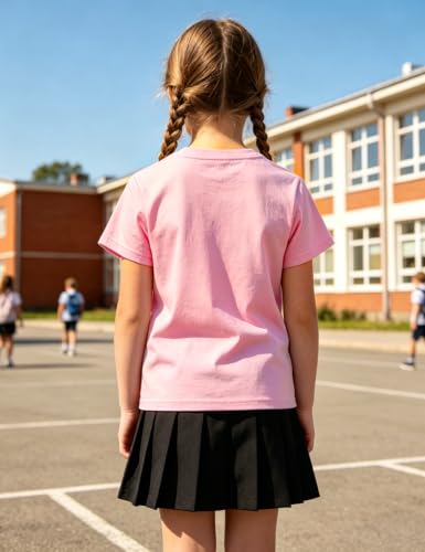Cuddomper Girls Short Sleeve T-Shirts Size 6-7 Back to School Tee Pink — view 3
