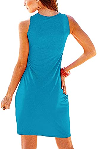 Image of Camisunny Women Casual Loose Tank Dresses Sleeveless Beach Vacation Dress Swing Pleated U Neck Fashion Soft