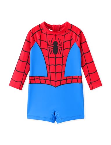 Disney Marvel Spiderman Baby Boys Swimsuit Toddler Bathing Suit UPF 50+ Rash Guard Swimwear Zipper Long Sleeves Red 3-6M