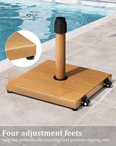 JOINHOM 42lbs Patio Umbrella Base with Wheels - Heavy Duty Outdoor Patio Market Umbrella Stand for Deck, Poolside, Balcony, Wind-Resistant Design, Decorative Wood Pattern - Thumbnail 5
