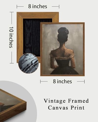 Image of KISSFOX Vintage Framed Wall Art Decor Victorian African American Pictures Paintings Wall Decor Moody Black Girl Canvas Art Prints Modern Farmhouse Black Woman Artwork For Kitchen Living Room Bedroom