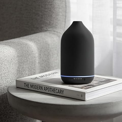 SALKING Dyfuzor zapachowy ceramiczny do olejków eterycznych – olejek zapachowy ultradźwiękowy bez BPA z regulowanym trybem mgiełki, automatycznym wyłączaniem, do domu, biura, jogi 200 ml, czarny