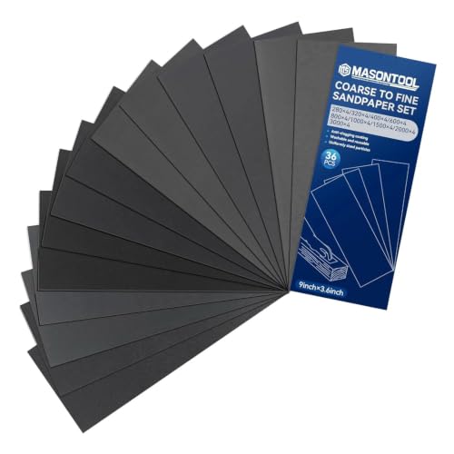 MASONTOOL 36 Pcs Wet Sand Paper Assortment, 280-3000 Grit 9 x 3.6 Inch