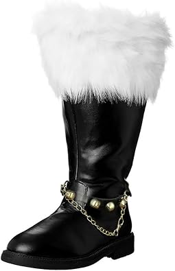 Men Santa Claus Boots with White Plush Cuffs Christmas Costume Shoes