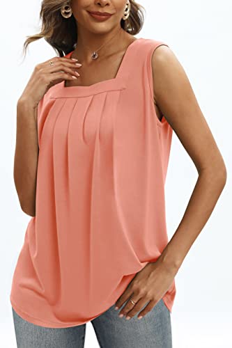 Pink Top Womens Beach Clothes Square Neck Summer Tank Tops Spring Shirts Xl #TOP1
