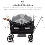 vickey Bollerwagen Faltbar mit Dach 2 Kinder, Cargo-Bollerwagen, Faltbarer Handwagen Schiebegriff, Duo-Kinderwagen Stoßfest PU Räder mit Bremsen, Getränkehalter, 100L Schwarz