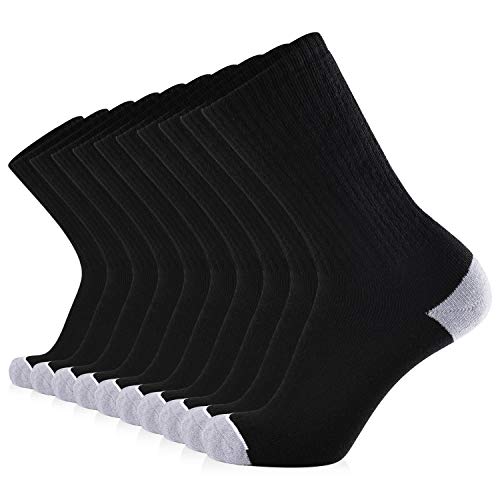 Journow Men's Cotton Moisture Wicking Extra Heavy Cushion Sport Hiking Working Crew Socks 10 Pairs (10-13, Black) #TOP4