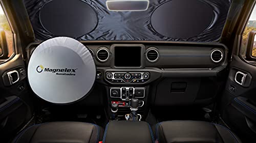 Magnelex Windshield Sun Shade For Jeep Wrangler, Rubicon, Gladiator With Bonus Steering Wheel Sun Shade. 240T Reflective Fabric Blocks Sun. Foldable Sun Shield Keeps Your Vehicle Cool #TOP1