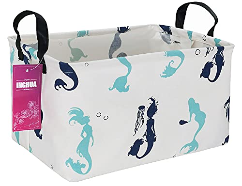 Image of INGHUA Rectangular Storage Basket Fabric Organizer Bin for Toys,Books,Clothes,Gifts,Pets-Perfect for Home,Office,Nursery,Dorm,Shelf(Rec mermaid)