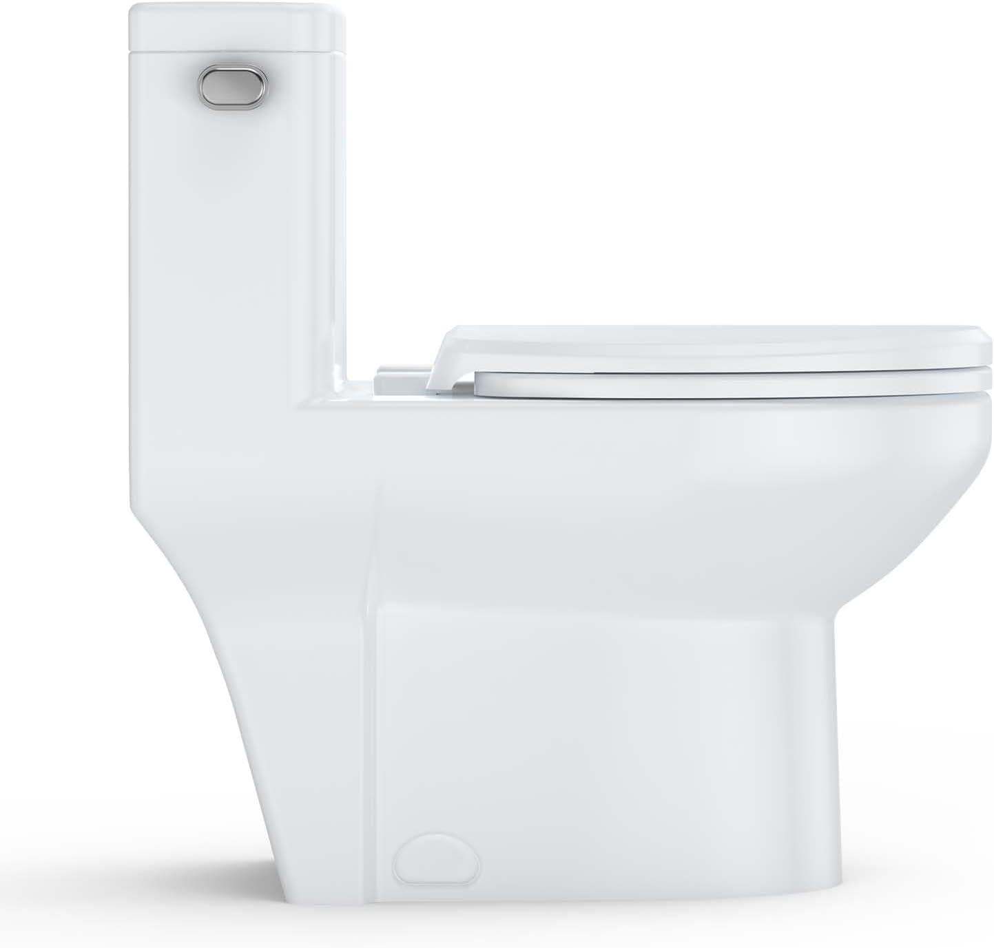 Elongated One-Piece Toilet with Soft-Close Seat, ADA Comfort Height, Dual Flush Top Buttons (3/4.8 LPF), Water Efficient Modern Ceramic Toilet for Bathroom, White