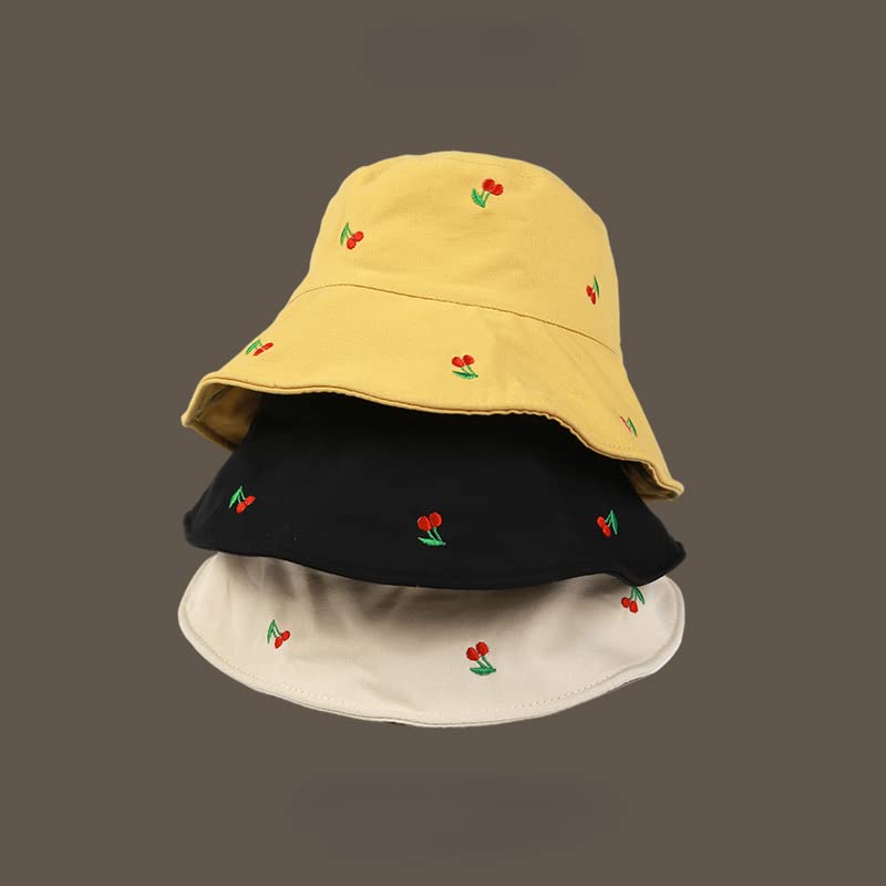 Kawaii Bucket Hat Y2K Cute Cherry Embroidery Cap Beach Sun Hat Cotton Visor Outdoor Cap for Women Girls2