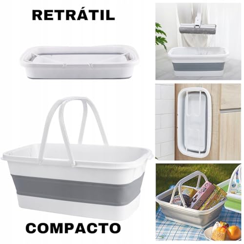 Bacia Cesto, Balde Dobrável Retrátil Retangular em Silicone PREMIUM, Flexível Com Rodinhas, 26 Litro