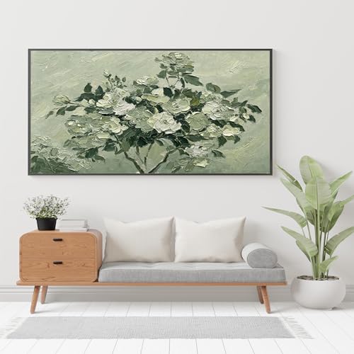Tableaux à l'huile de fleurs vertes : décoration murale de chambre zen