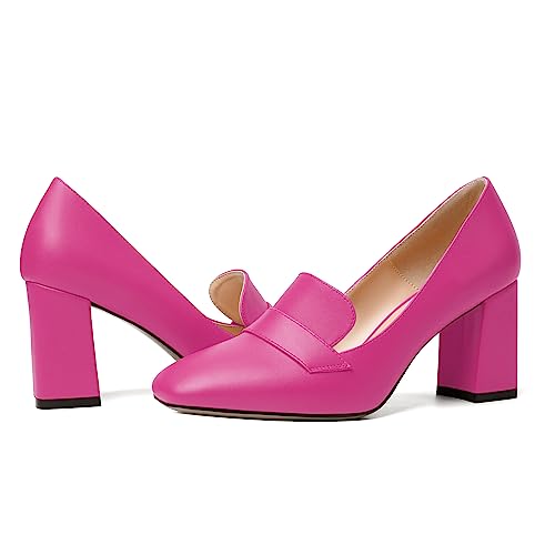 Image of MODENCOCO Womens Sexy Formal Matte Slip On Square Toe Work Block High Heel Loafers Shoes 3.5 Inch