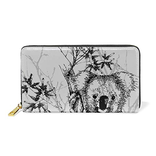 Preisvergleich Produktbild Grauer Kunstkoalabär Damen Geldbörse Brieftasche Große Echtes Leder Geldbeutel Kartensteckplätze Organizer für Frauen Mädchen