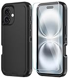 ouyncase Compitable with iPhone 16 Plus Case with HD Screen Protector, [2 in 1 ] Heavy Duty Protection Phone Case for iPhone 16 Plus 6.7' (Black)