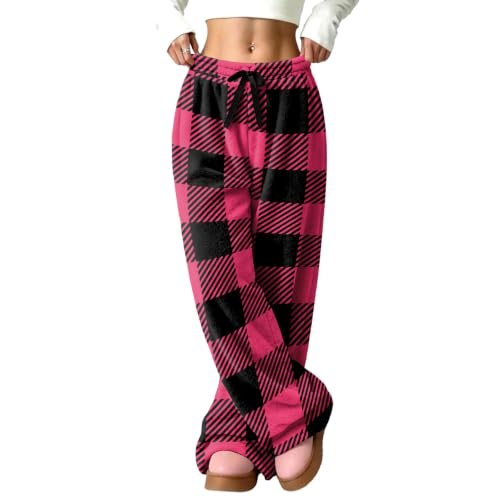 Wide Leg Pants Women Plush Buffalo Plaid Flannel Comfort Travel Pant - image 6