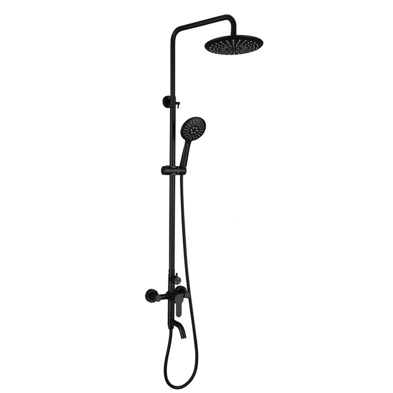 Sistema Doccia Nero con Bocca Vasca, Rubinetto Doccia in Acciaio Inox per Bagno, Set Doccia Regolabile in Altezza con Soffione Doccia A Pioggia E Doccia A Mano 3 modalità
