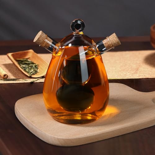 DJAPWPX Oil and Vinegar Dispenser Bottle 2 in 1 Transparent Glass Vinegar Dispenser with Cork Stoppers Drip-Proof Olive Oil Dispenser Bottle Oil and Vinegar Dispenser for Kitchen