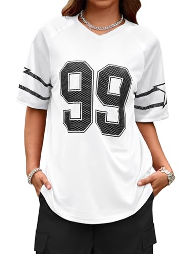 Image of LovelyWholesale Women's Oversized V Neck Jersey Shirts Summer Football Graphic Tee