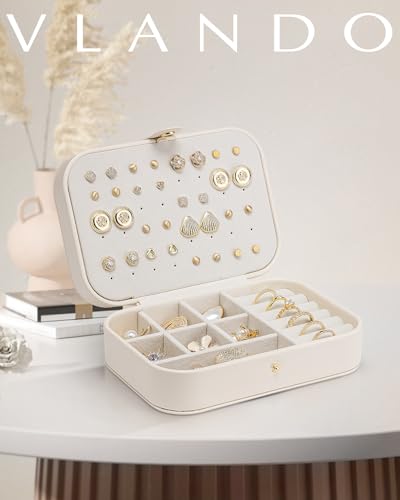 Vlando Schmuckkästchen Reise, Schmuckkasten Klein, Schmuckaufbewahrung mit Stil, Schmuck organizer für Ohrringe, Schmuck-Reiseetui Reise, Geschenkidee für Frauen, Mädchen