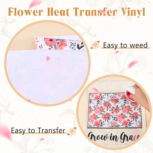 HTVSTD Lot de 10 vinyles de transfert de chaleur en forme de fleur aquarelle - 12 x 10 cm - Transfert thermique floral HTV - Vinyle HTV à motifs - Repassage sur vinyle pour t-shirts – vue 3