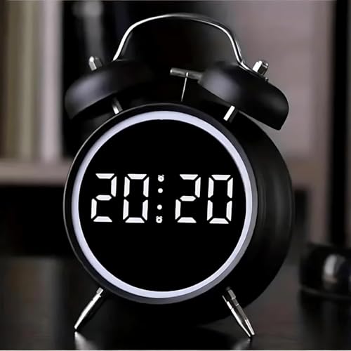 Image of AERYS 4.5-Inch Digital Alarm Clock, Table Clock Double Bell LED Silent Metal Clock with Night Light, Loud Bedside Alarm for Heavy Sleepers, Home, Office, Bedroom, Living Room,Home Decor (Big Black)