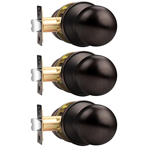Probrico Oil Rubbed Bronze Passage Door Lock Set Interior Keyless Knob Handles Leversets 3 Pack
