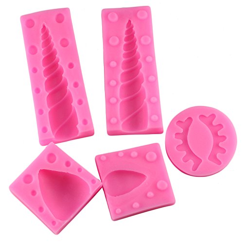 Mujiang Unicorn Silicone Cake Topper Molds Fondant Cake Decorating Molds Unicorn Horn Ears and Eyelash Set (5 Pcs/set)