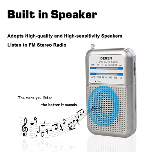 Degen DE333 Tragbares Radio AAA Batteriebetriebenes AM FM Radio Mini mit Kopfhörern zum Wandern und Camping - Image 6