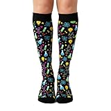 WOAIDY Knee High Compression Socks with Science Doodle Black Designs, Light Support Socks for Everyday Wear, Walking & Travel