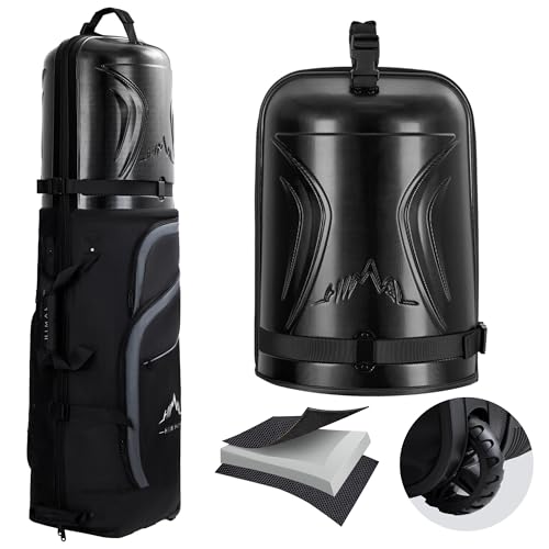 UNIHIMAL Golf Travel Bag with PC Hard Case Top, 1680D Heavy Duty Oxford Fabric Golf clubs Travel Bags for Airlines with Wheels, Wear-Resistant, Foldable（Classic Black）