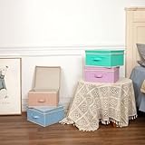 BrilliantJo Aufbewahrungsboxen mit Deckel, Faltbarer Aufbewahrungskorb für Kleidung mit Griff für Spielzeug, Bücher, Schrank, Schlafzimmer, Zuhause, 4-Regenbogenfarben-Set 33,5 x 31,75 x 17,5 cm