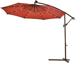 Lotus Analin 10' Hanging Solar LED Umbrella Patio Sun Shade Offset Market W/Base