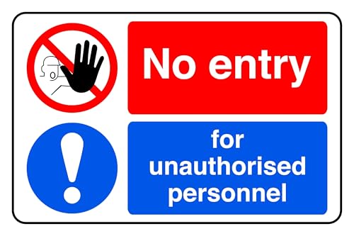 No Entry For Unauthorised - safety sign - High tack self-adhesive sticker (600mm x 400mm) Viewing Distance within 20m.