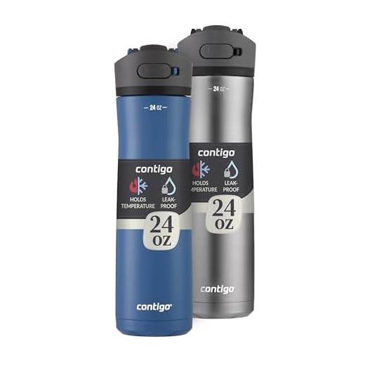 Contigo Ashland Chill 2.0 Stainless Steel Water Bottle with Leak-Proof Lid and Angled Straw, Vaccum-Insulated Water Bottle with Handled Lid, 24oz 2-Pack, Blue Corn & Steel