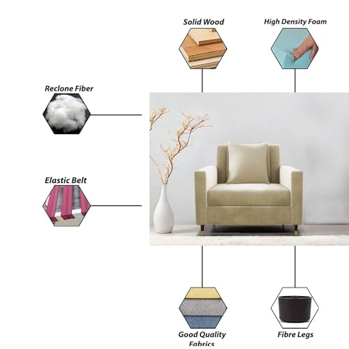 Image of Casaliving Garcia 1 Seater Sofa Set for Living Room (Cream Colour) Premium Fabric Sofa