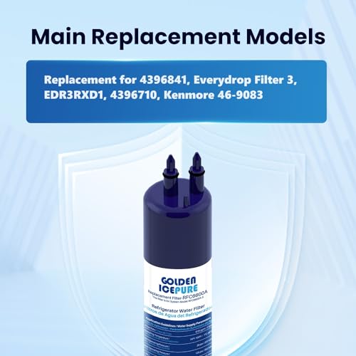 GOLDEN ICEPURE RFC6600A Compatible with 4396841 Refrigerator Water Filter, EDR3RXD1, KAD3RXD1, WHR3RXD1, 4396841, 4396710, Filter 3, 46-9083,46-9030