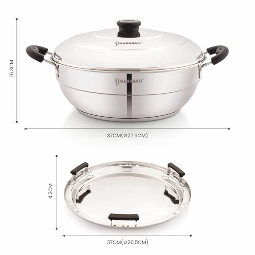 Image of MAHABALI KITCHENWARE SB Prime IB Multi Kadai with Steel Lid & 6 Plates | Idly, Mini Idly, Dhokla & Patra Maker Set | Includes 2 Idly Plates, 1 Mini Idly Plate, 2 Dhokla Plates & 1 Patra Plate
