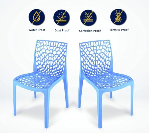 Image of activa Web Designer Plastic Chair for Home, Office and Restaurant and Cafe|Armless Chair for Dining Room| Heavy Duty Outdoor Plastic Chair | Designer Balcony Chair (Blue, Set of 2)
